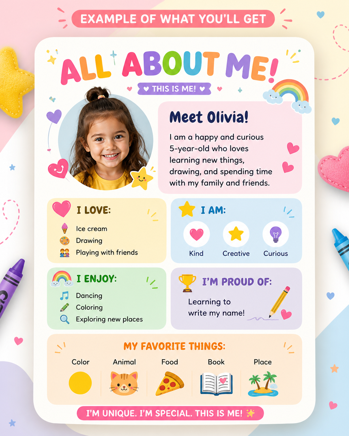 Example colorful All About Me kid profile